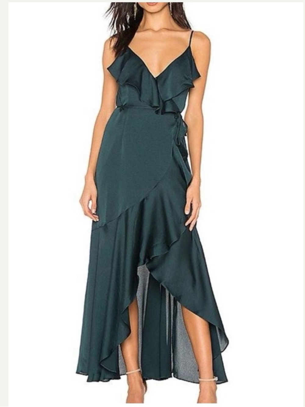 Shona Joy Luxe Bias Frill Wrap Dress In Emerald Green Size 10